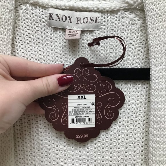 Knox Rose Womens White Long Sleeve Knit Open Front Cardigan Sweater Size XXL - Picture 3 of 6
